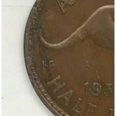 AUSTRALIA 1939 . HALF  1/2 PENNY . ROO . ERROR . PLANCHET FLAW